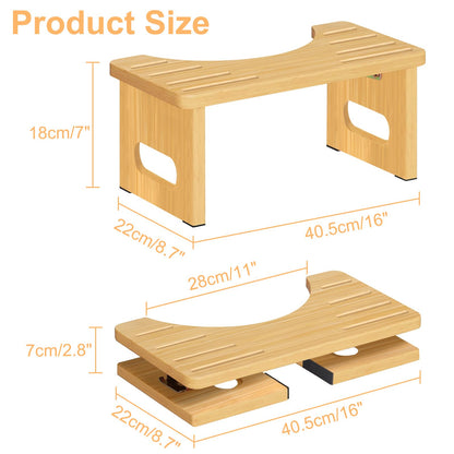 Foldable Toilet Stool, Bamboo Toilet Stool Squat for Adults, 7 Inches Poop Stool for Bathroom, Collapsible Potty Step Stool with Non-Slip Strip, Space-Saving, No Assembly (Natural)