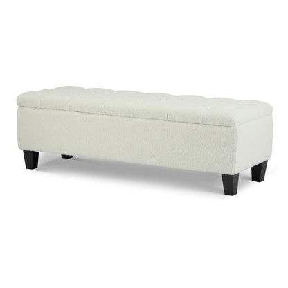 Christopher Knight Home Ottilie Boucle Fabric Storage Ottoman Bench, Wooden Rectangular Ottoman with Storage, Bedroom End of Bed Foot Stool, Entryway Ottoman Footrest, Living Room Extra Seat, White