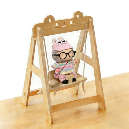 Wooden Bed Swing Chair Furniture for Labubu Doll, Doll Accessories Decor, Cute Doll Stuff for Labubu