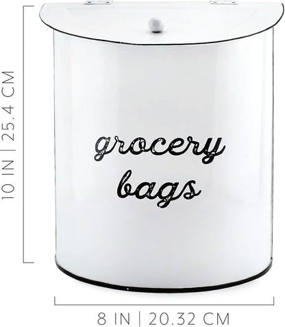 AuldHome Design Rustic Grocery Bag Holder; Wall-Mounted Vintage Enamelware