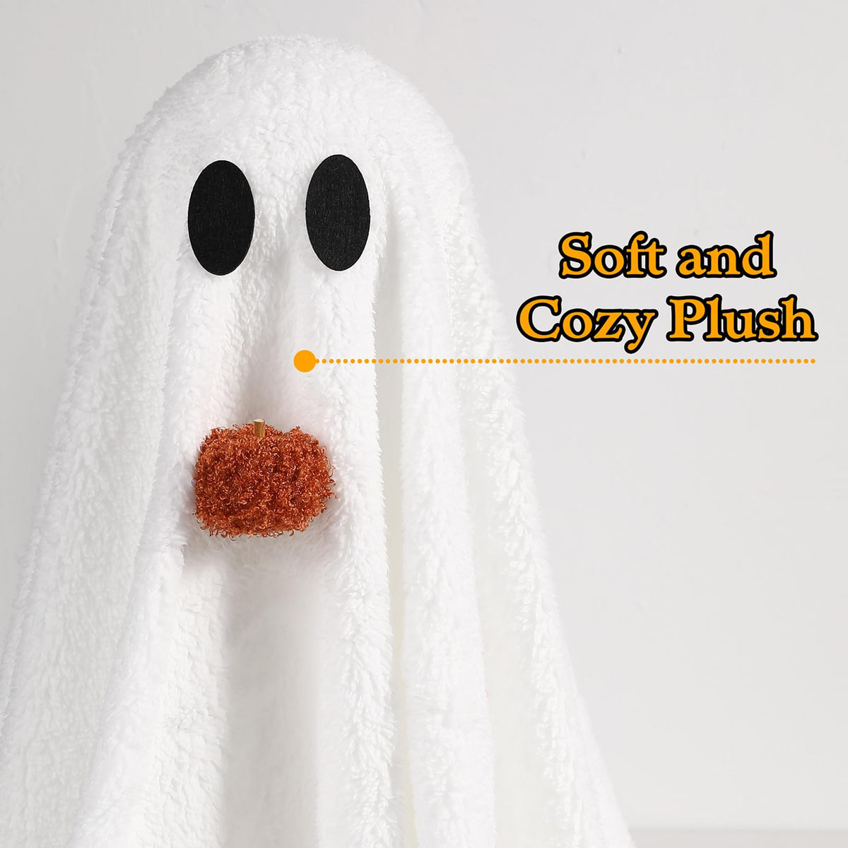 Halloween Decorations-2 Pack Light-Up Sherpa Ghosts with Pumpkin Halloween Decor Indoor Cute Ghost Tabletop Decor for Party Home Kitchen and Fireplace