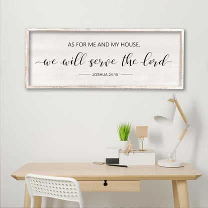 comurdyo As For Me And My House We Will Serve The Lord Wall Decor 32" x 12" Bedroom Above Bed Sign Large Rustic Farmhouse Wood Framed Bible Verse for Religious Scripture Christian Wall Art (White)