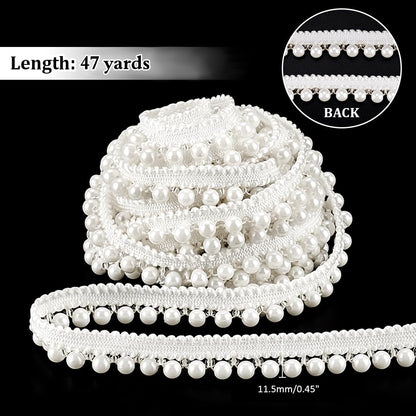 PH PandaHall 5 Yards Faux Pearls Lace Ribbon, 1/2 inch Applique Pearl Fringe Craft Ribbon Pearls Chain Pearl Beaded Trim Bridal Embellishments for Wedding Sewing Clothing Craft Costume Lamp Shade
