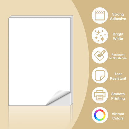 Sticker Paper, BESTEASY 8.5" x 11" Full Sheet Label Stickers for Laser Inkjet Printer, Self Adhesive Printer Paper Shipping Labels, White Matte Mailing Label Stickers (100 Sheets,100 Labels)