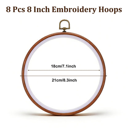 AOZUO 8 Pcs 8 Inch Embroidery Hoops, Round Imitated Wood Cross Stitch Hoop Rings Embroidery Frame Circle Display Frame Kits for Art Craft Sewing Embroidery Handy DIY Ornaments Decoration
