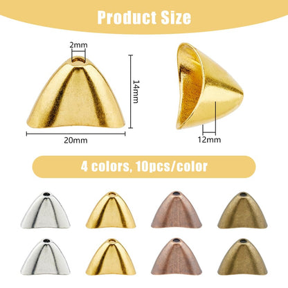DICOSMETIC 40Pcs 4 Colors Triangle Apetalous End Caps Bead Cone Caps Tibetan Style Bead Cones Alloy Earring Cones stopper bead Terminators Supplies for Tassel Jewelry Making Craft
