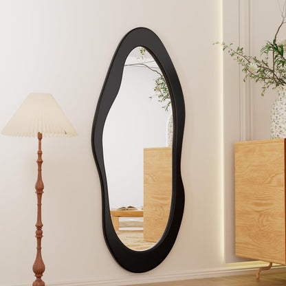 osemy 55"x 24" Irregular Wavy Full Length Mirror Black Wooden Framed Full Body Mirror Irregular Wall Mirrors Hanging for Bedroom Living Room Cloakroom