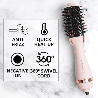 FoxyBae All-in-One Hair Styler - Ceramic Oval Barrel Blow Dryer Brush (75mm) for Drying, Curling, Volumizing & Straightening Hair [Party Pink]