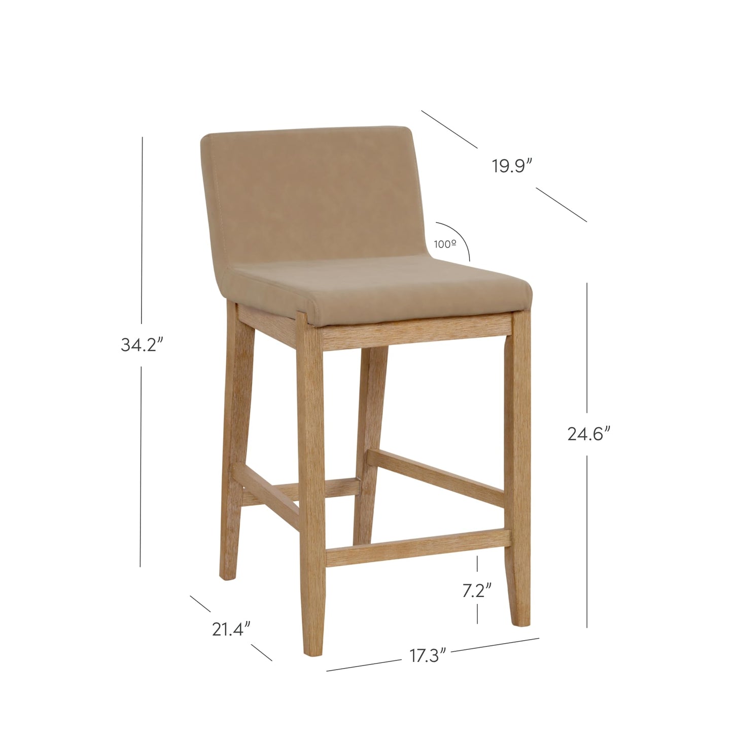 Nathan James Gracie Modern Counter Height Bar Stool with Back, Counter Stool Upholstered Chair with PU Leather and Brushed Wooden Legs, Light Brown