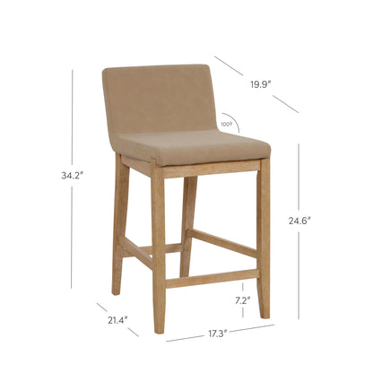 Nathan James Gracie Modern Counter Height Bar Stool with Back, Counter Stool Upholstered Chair with PU Leather and Brushed Wooden Legs, Light Brown