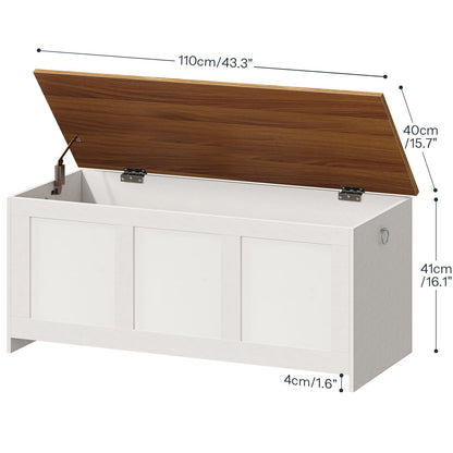 HOOBRO Storage Bench, 43.3" Retro Wooden Storage Chest, Wooden Storage Trunk, Toy Chest with Lift Top, Multifunctional Entryway Organizer, for Entryway, Living Room, White and Walnut WH411CW01