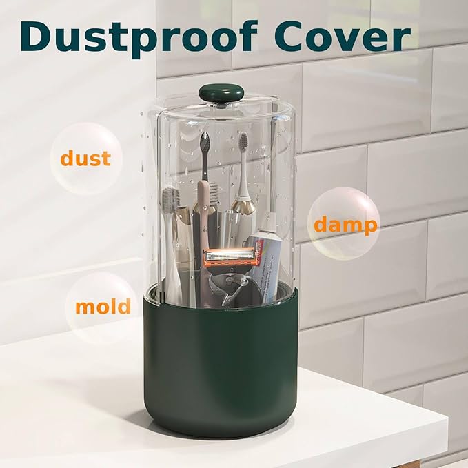 Toothbrush Holder with Cover 360 Rotating 4 Compartments Bathroom Toothpaste