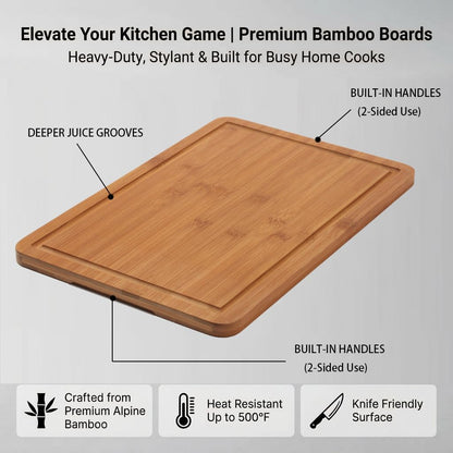 Zoutley 3-Piece Deep Carbonized Bamboo Cutting Board Set with Vertical Drying Stand | Wooden Chopping Boards for Kitchen | Extra Deep Juice Grooves & Easy-Carry Side Handles | Gift-Ready