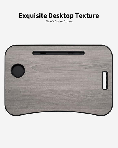 VIFOCAE Foldable Lap Desk, Laptop Bed Desk, Portable Lap Table, Laptop Bed Table with Cup Holder & Tablet Slot & Lifting Handle for Working Writing Drawing & Eating - Gray Wood