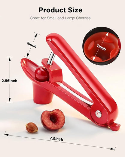 Cherry Pitter, Olive Pit Remover Tool Cherries Corer Pitter with Hand-held Push, Olives Seed Corer with lock design, Durable Remove Cherries Pit corer for Cherry Jam -Red