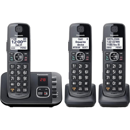 Panasonic DECT 6.0 Expandable System, Cordless Phones With Answering Machine and Call Blocking - 3 Cordless Phones 3 Handsets - KX-TGE633M (Metallic Black)