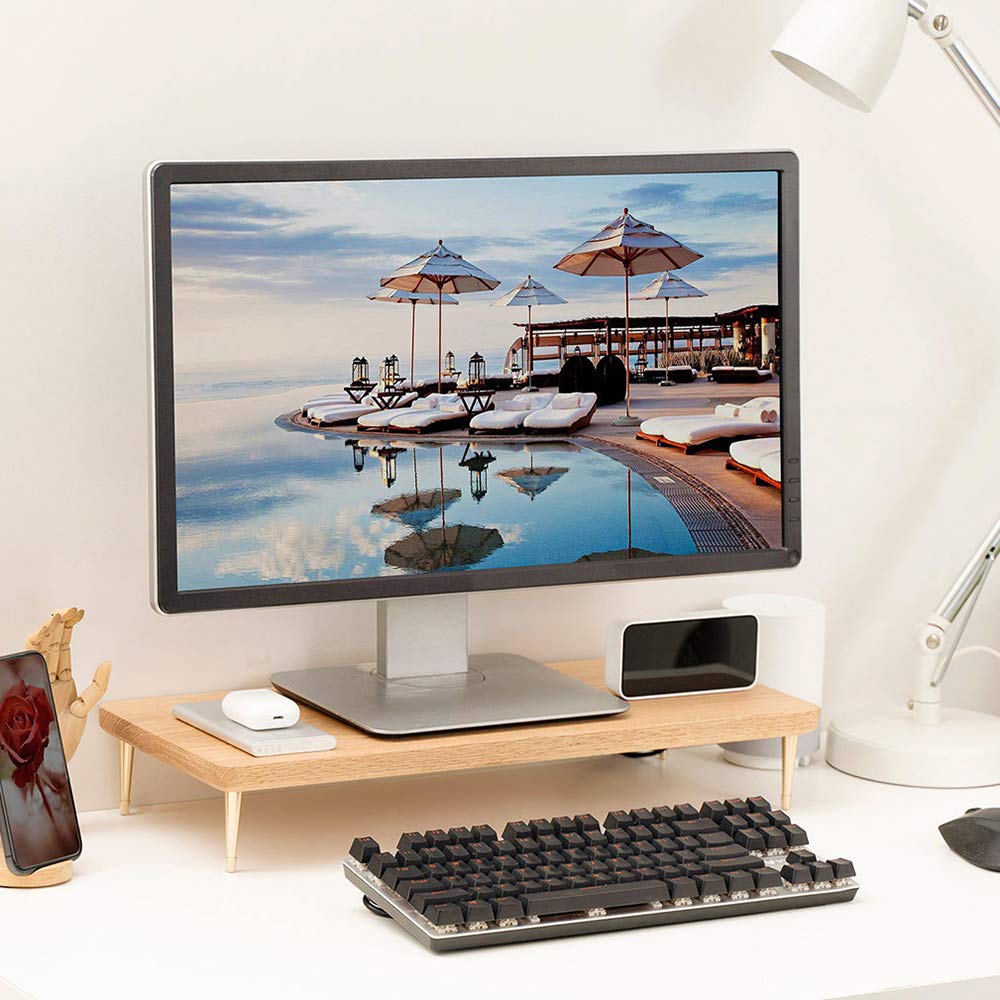 CRAFT KITTIES Monitor Stand Wood Riser with 4 USB Ports, Computer Monitor Stand with America Walnut Data Transfer Charging Hub -Compatible with Computer, Mac, PCs, Smartphone, 20.5*8.3in