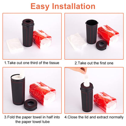 Car Tissue Tube, Cylinder Tissue Box Diameter 2.75'' PU Leather Round Tissues Container for Car Cup Holder, Up to 30 Count Tissue