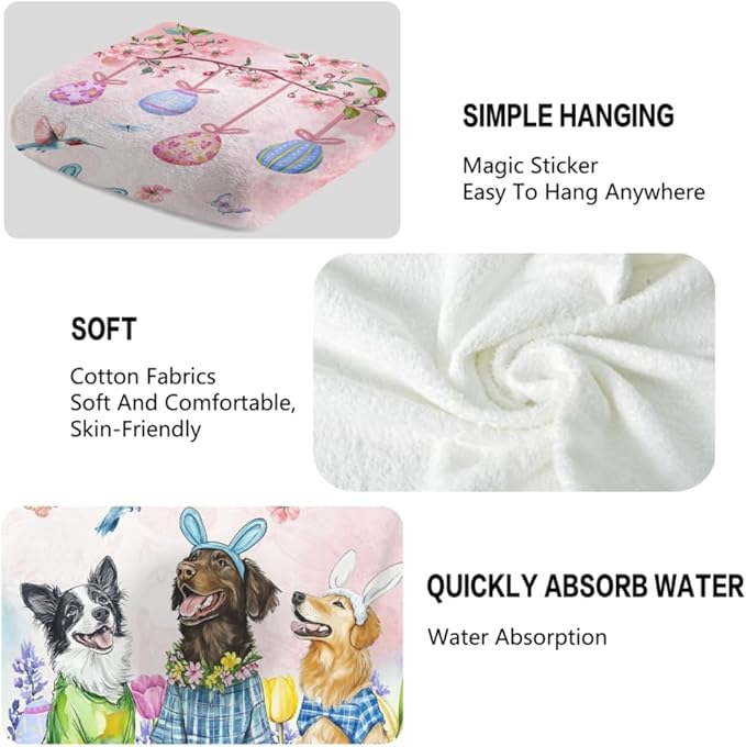 Easter Dog Hand Towels, 28.7X 13.7 Inch Tulip Floral Spring Towels Soft