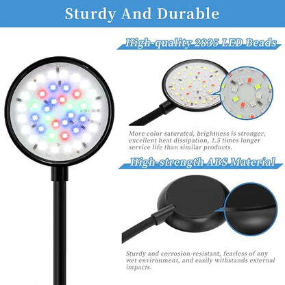 DaToo Mini Clip On Aquarium Light 7W Dimmable Small Fish Tank Light USB Moving Lamp with White Red Blue Green LED for 1 to 3 Gallon Tanks