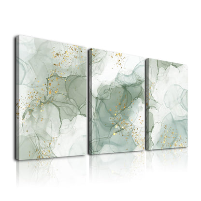 Sage Green Wall Art Set of 3,Abstract Green Wall Decor Living Room,Minimalist Modern Framed Wall Art Marble Line Beige Gold Green Canvas Artwork Paintings,Boho Room Decor,Bedroom Bathroom Office Artwork,12"x16"