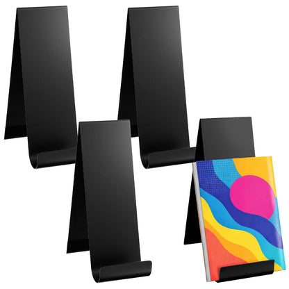 PercyEffie 4 Pcs Black Metal Brochure Holder, 8.9" Black Display Flyer Brochure Holder Stand, Heavy Duty Table Vertical Countertop Literature Organizer for Booklets Pamphlet Magazine Menu Journals