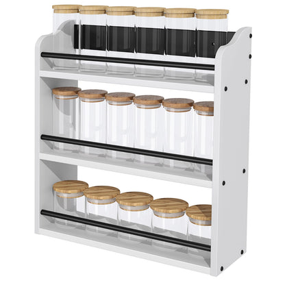 BCOZLUX 3 Tier Wooden Spice Rack, Seasoning Jars Rack Shelf Spice Organizer for Countertop or Wall Mount, Vertical Spice Holder for Kitchen Counter, Cabinet, Pantry, White