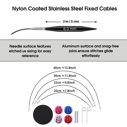 Guclud Interchangeable Circular Knitting Needle Set, 2-Inch Shorties Knitting Needles for Short Sock Knitting, Sizes US 2.5, 3, 4, 5, 6, 7, 8, 9, 10 with Small Cables, Accessories and Case, 9-Pairs