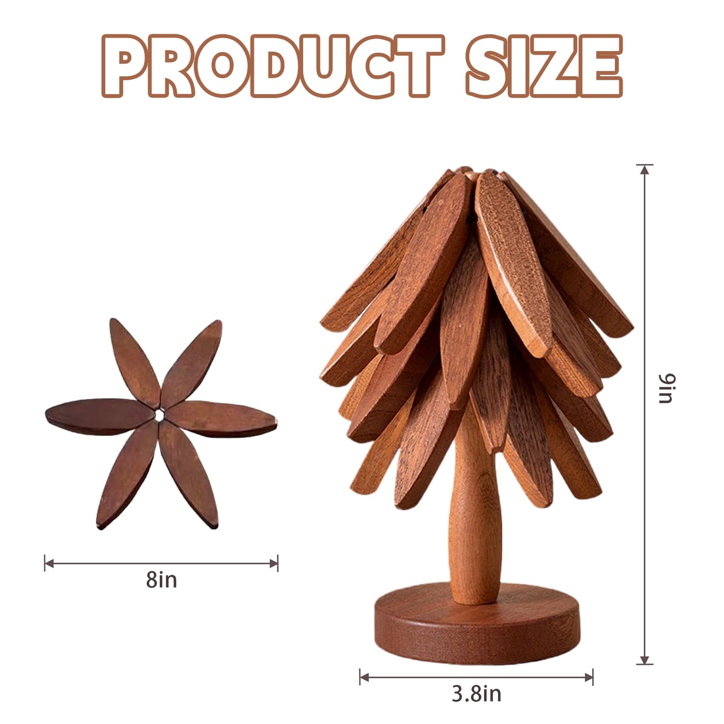 Wooden Trivets for Hot Dishes, Tree Shape Trivet Set, 4 Walnut Wood + 1 Stand stored Like a Christmas Tree,Foldable Kitchen Wooden Trivet,for Hot Dishes、Pot、Bowl、Teapot、Hot Pot Holder(Beech Wood)