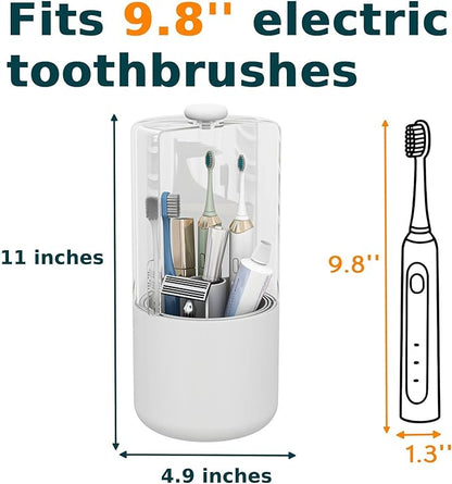 Toothbrush Holder with Cover 360 Rotating 4 Compartments Bathroom Toothpaste