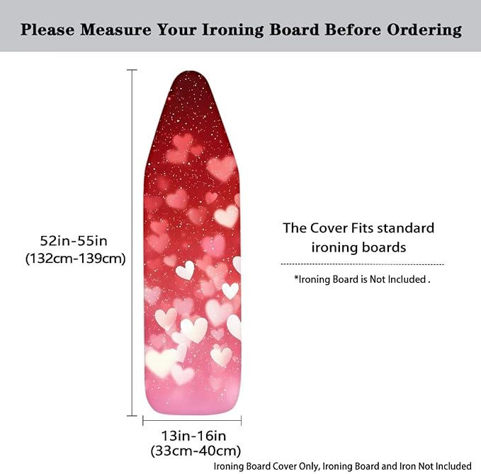Red Hearts Ironing Board Cover and Pad Elastic Edge Universal Washable Resist