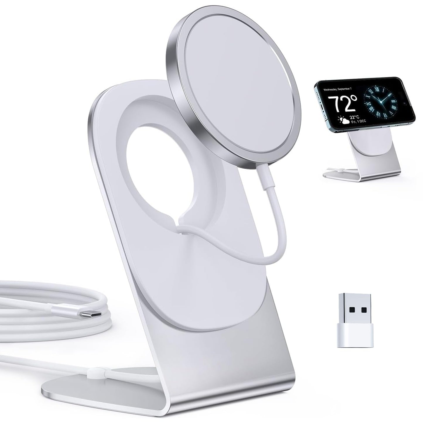 Magnetic Wireless Charger Mag-Safe Charger for iPhone 16/15/14/13/12 Series Convertible Magnet Wireless Charging Stand/Pad with 5ft Cable for iPhone and AirPods 2/3/Pro 2/Pro