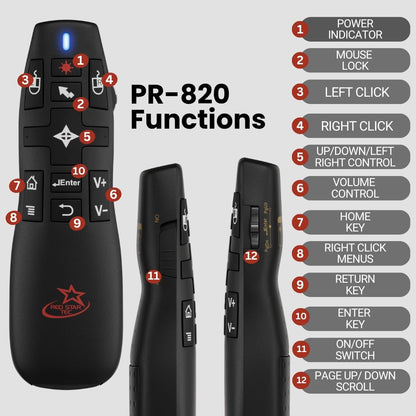 PR-820 Presentation Clicker for Mac – Smartboard Remote PowerPoint Clicker with Laser Pointer & Air Mouse, Compatible with Keynote, Google Slides, MacBook & PC
