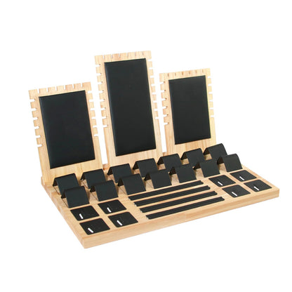 Enorteen Wooden Jewelry Display Stand Set Pendant Necklace Display Holder Ring Earrings Bracelet Tabletop Storage Organizer Stand Set Combination for Show (Black)