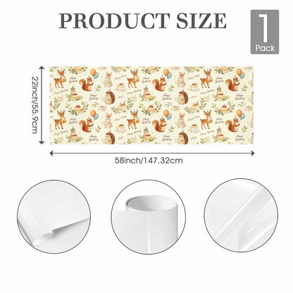 MiauMango Birthday Wrapping Paper, Forest Animals Tea Party 17.3 x 58 inch Wrapping Paper Roll For Birthday Party Gift Bouquet Decoration