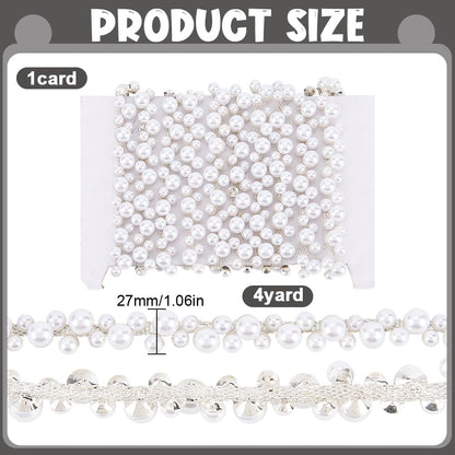 DELORIGIN 2 Yards Pearl Trim Chain String Silver Applique Fringe Ribbon Strips Beads Sewing Dress DIY Party Wedding Bouquet for Bridal Embellishment Sewing Applique Craft Halloween Dress Decor