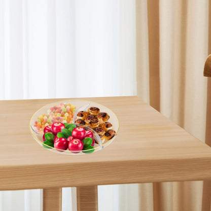 Amosfun 10 Inch Snack Plate PET Material Divided Round Fruit Serving Tray with 3 Compartments Halloween Christmas New Year Party Supply