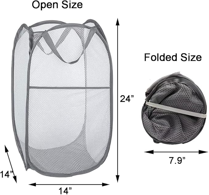 2 Pack Pop Up Laundry Hampers, Collapsible Mesh Laundry Basket, Foldable