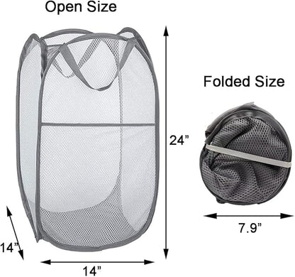 2 Pack Pop Up Laundry Hampers, Collapsible Mesh Laundry Basket, Foldable