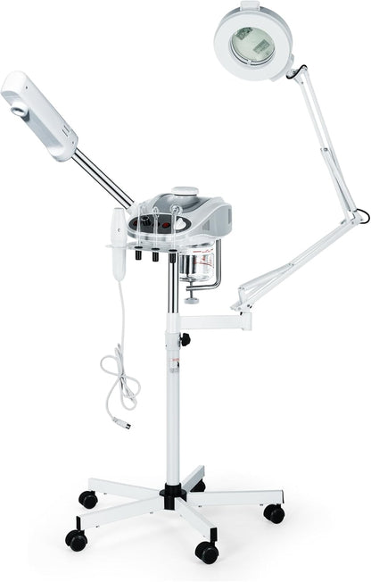 Funnylife 3 in 1 Aromatherapy Facial Steamer, 5X Magnifying LED Lamp, High Frequency Machine,Salon Spa Beauty Equipment