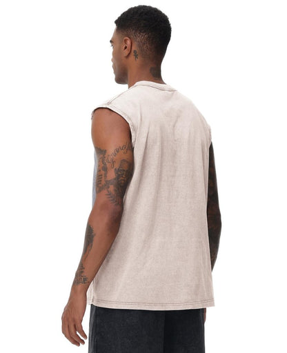 SnowElve 3 Pack Mens Workout Tank Tops Sleeveless Tee Shirts Men Muscle Shirt Gym Acid Wash T Shirts Running Beach Loose Fit Tee(BKAGCF,2XL)