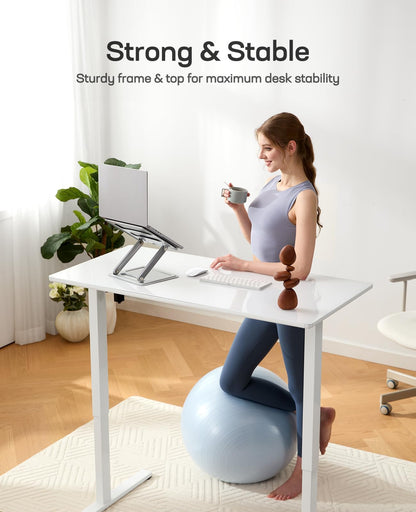Marsail Glass Standing Desk with Drawer 37 x 22 Inches Stand up Desk Standing Desk Adjustable Height with One-Piece Tempered Glass Top, Ergonomic Home Office Desk with 4 Preset Heights White