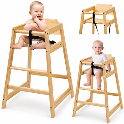Neoflavie 2 Pack Wooden High Chairs for Babies and Toddlers, Restaurant-Style Stackable High Chair with Commercial Grade Solid Wood for Dining Table & Kitchen, Easy to Clean Baby Booster Seat -Natural
