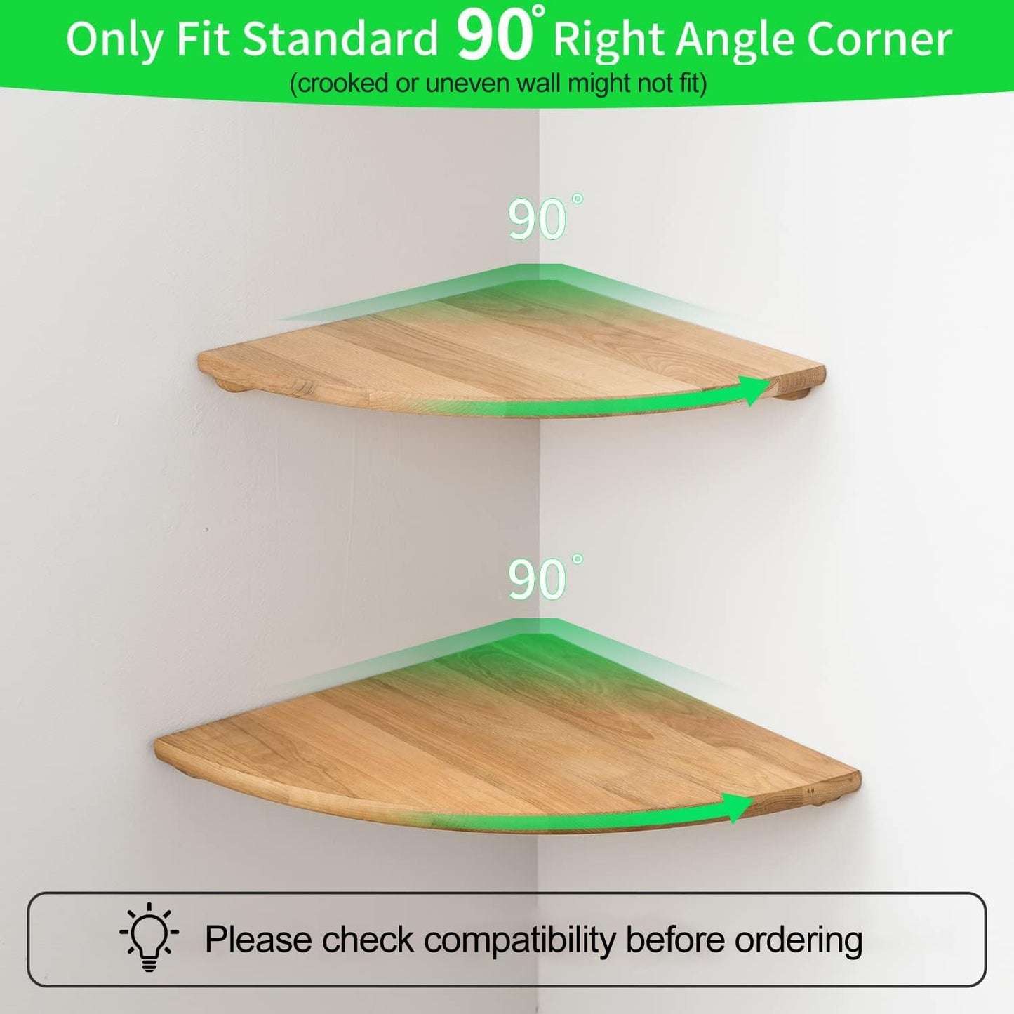 Conamily Corner Shelf, 7inch Solid Oak Wood Floating Corner Shelf Wall Mount Round End Floating Speaker Shelves with Wire Hole for Small Plant Photo Frame for Bedroom Kitchen, Living Room