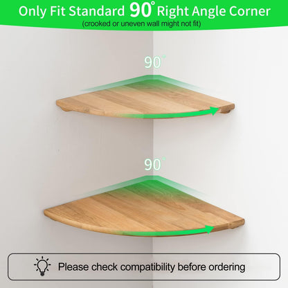 Conamily Corner Shelf, 7inch Solid Oak Wood Floating Corner Shelf Wall Mount Round End Floating Speaker Shelves with Wire Hole for Small Plant Photo Frame for Bedroom Kitchen, Living Room