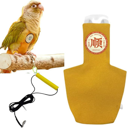 MANON ROSA Bird Diapers Leash Set Washable Reusable Handmade Flight Suit Waterproof Inner Layer - Protective Parrot Nappy Clothes Parakeets Macaws Budgies Canaries (Yellow1,Blue Monk Parakeet)