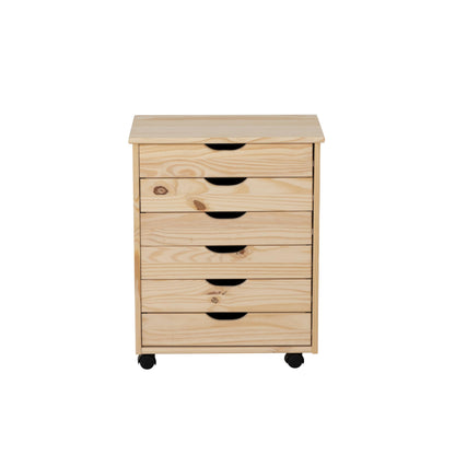 Linon Corinne Unfinished Wide Six Drawer Wooden Rolling Storage Cart
