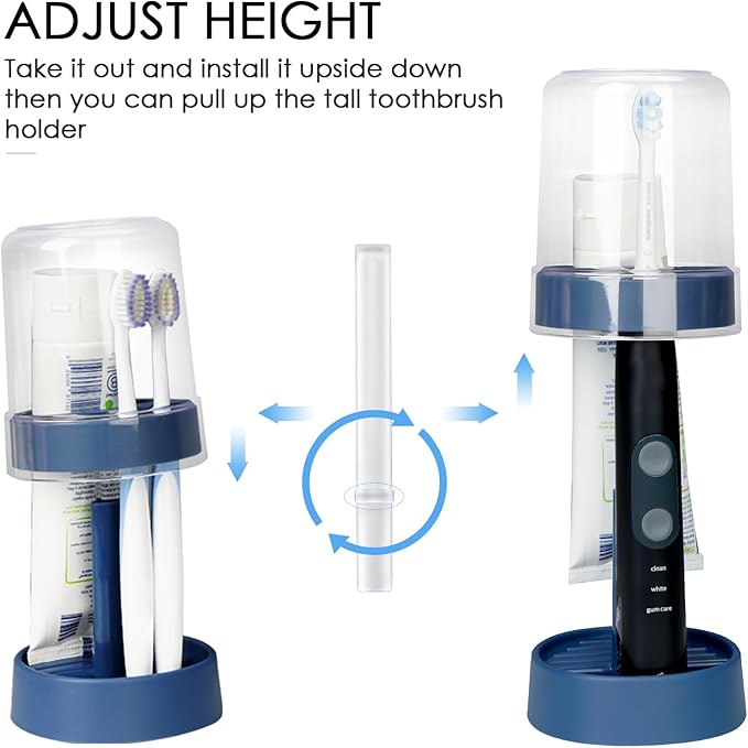 Toothbrush Holder for Bathroom, Height Adjustable Toothbrush Holder Stand