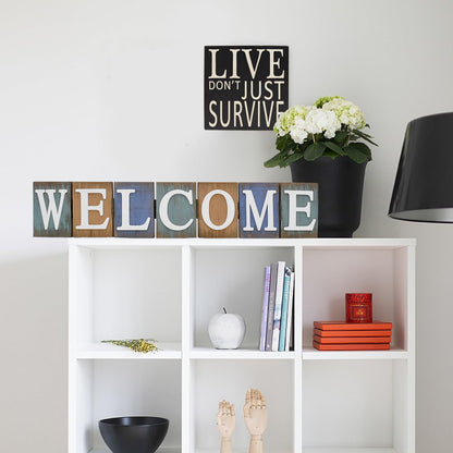 Welcome Tabletop Wooden Cutout Letter Sign - Folding Hinged Free Standing Rustic Love Word Sign for Table, Shelf, Mantel, Fireplace Farmhouse Home Decor