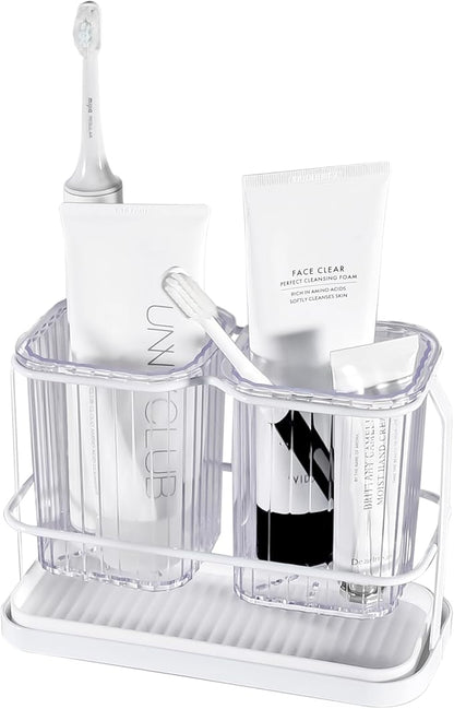 KONE Clear Toothbrush Holders for Bathroom, 2 Cups Wall Mounted, Dry & Wet